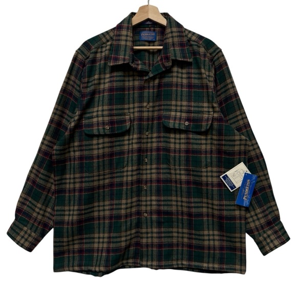 Vintage Pendleton Wool Flannel Elbow Patch Button Down Shirt Size Large - Picture 1 of 9